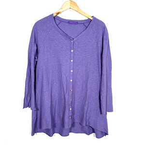 Cut Loose Women Long Sleeve Button Up Shirt Size XL Linen Cotton Knit Purple USA